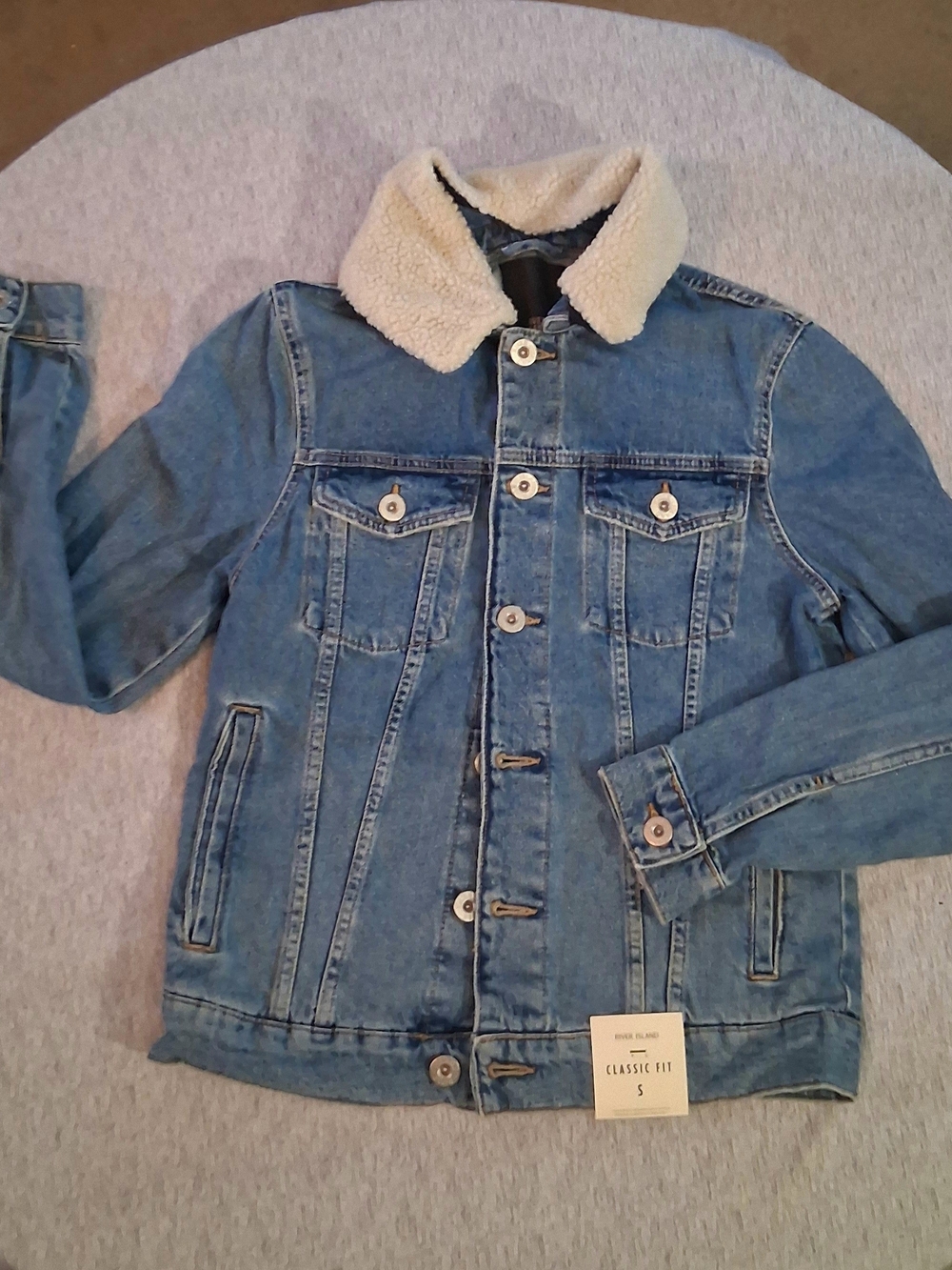 Mens Classic Sherpa-Lined Removable Collar Denim Jacket S (NWT)